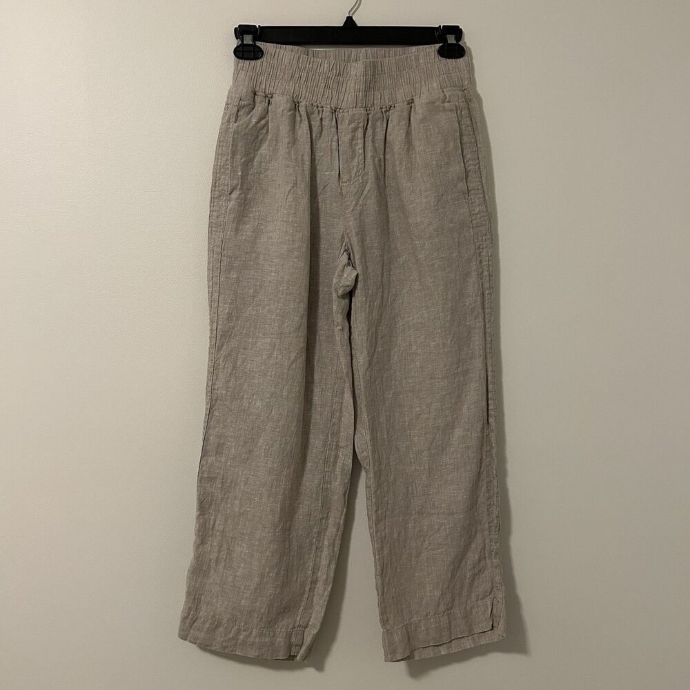 Quince Straight Leg Pants Pull On Stretch Waistband Tan - Small
